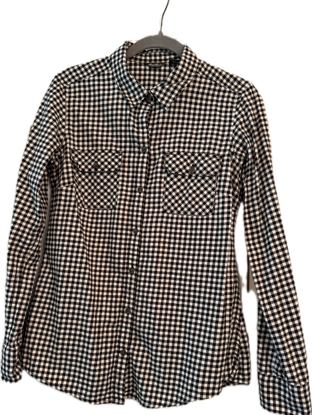 Eddie Bauer Women's Black and White Gingham Button-Front Flannel